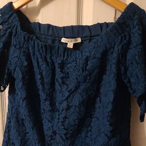 Haute Monde Blue Smocked Ruffled Blouse